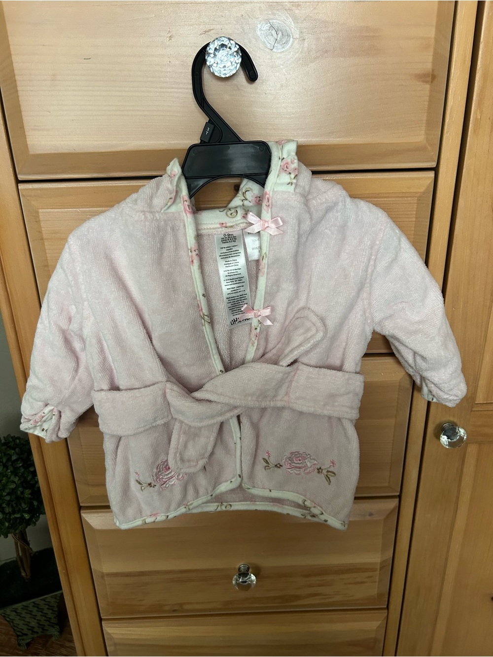 Little Me Pink Hooded Terry Robe with Floral Embroidery 0-9 Months